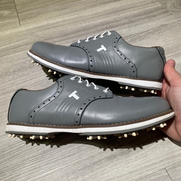 True Linkswear Classix Golf Shoe mens 7 women’s 8.5 Grey Leather Spikes Oxford - Picture 3 of 11